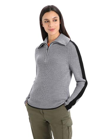 Icebreaker Merino Lodge Long Sleeve Half Zip Naisten Neulepuserot Harmaat Mustat | FI 1621UZGT